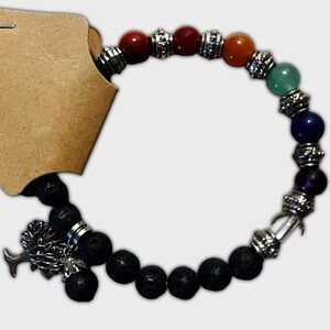 Reiki charged Tree of Life Chakra crystal lava stone aromatherapy bracelet NWT